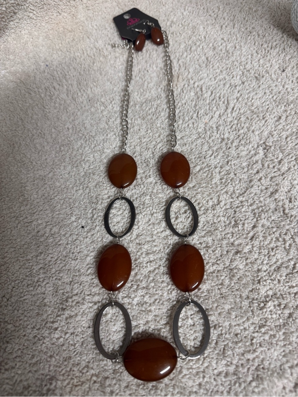 Paparazzi Brown Oval Link Necklace with Silver Accents